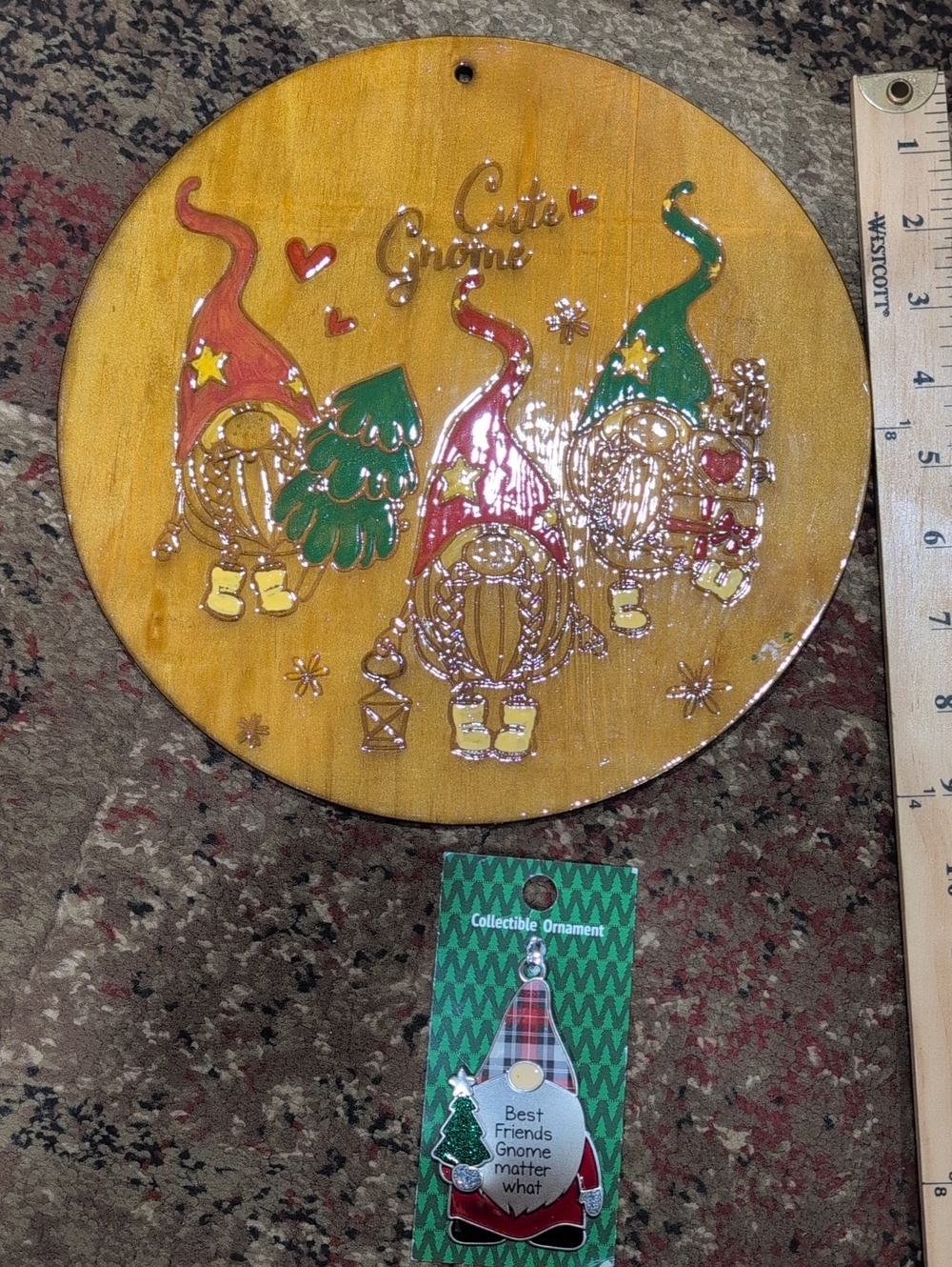 Holiday Gnome Wooden Wall Plaque – Red & Green And Ornament